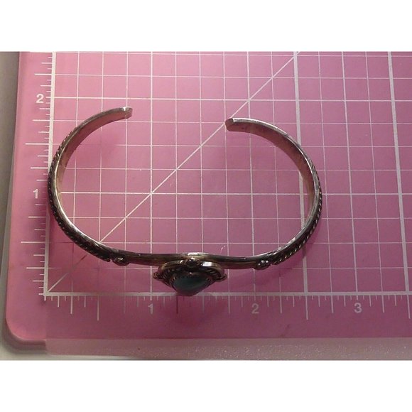 Native American Bracelet Sterling Silver Cuff Turquoise Stone Signed E - Picture 10 of 16